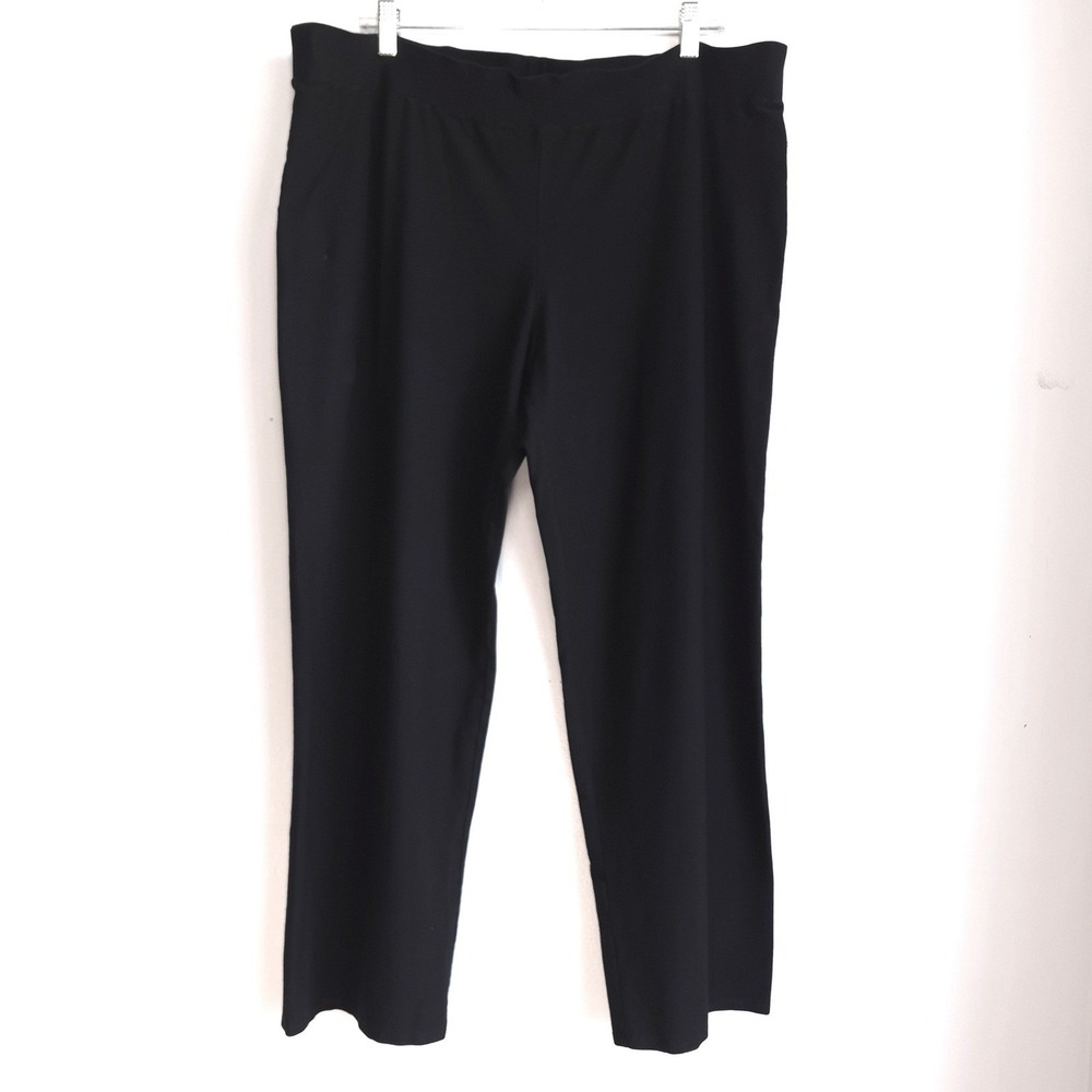 Eileen Fisher Cropped Pants Black XL Stretch Jersey Straight Leg Minimalist Chic